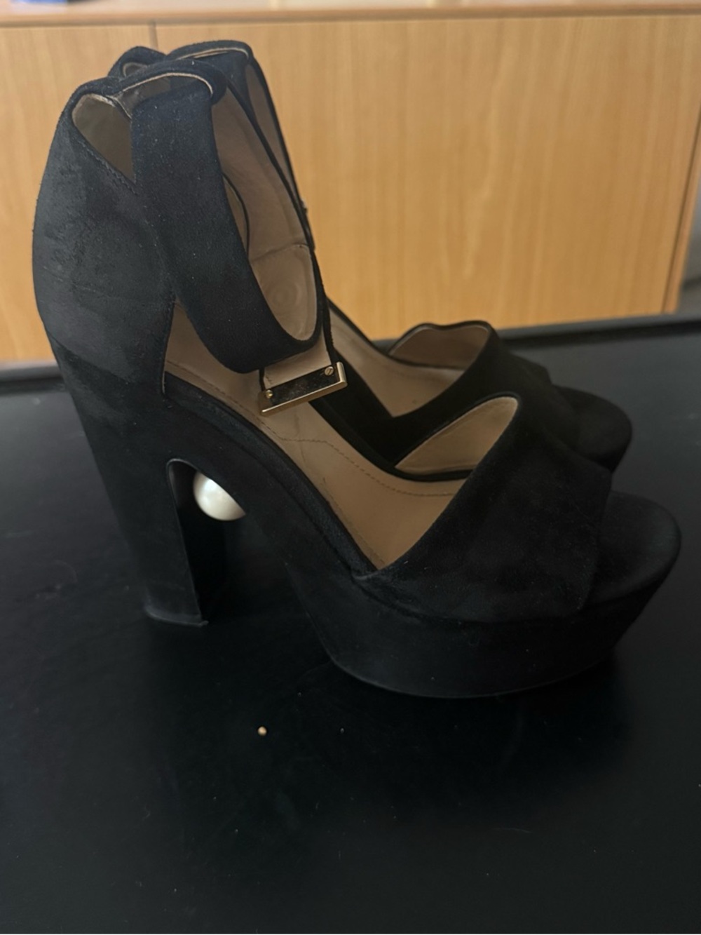 Nicholas Kirkwood Black Suede Platform Heels with Pearl Detail - Picture 2 of 9